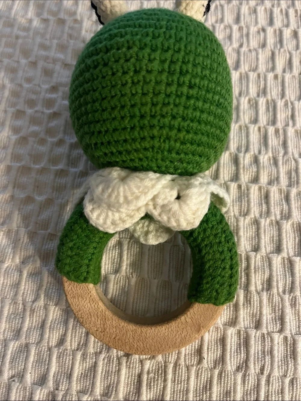 Handmade Green Crochet Frog Teething Rattle for Small Pets. New